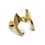 3/4 side of the Catra helmet ring in gold from the she-ra and the princesses of power collection