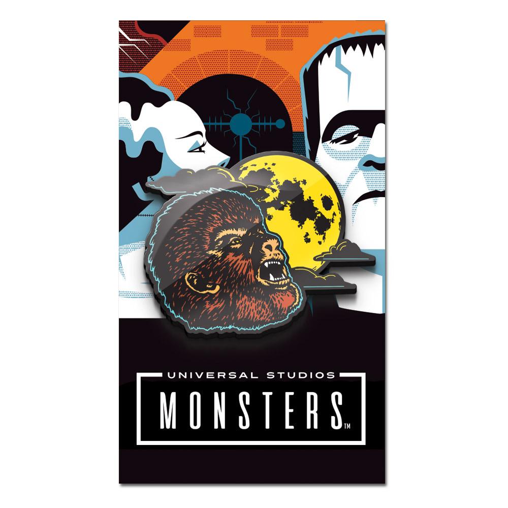front of the wolfman enamel pin on an officially licensed universal monsters pin card