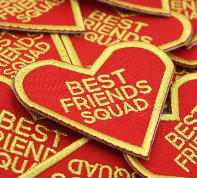 arial view of the best friends squad patches piled on top of each other