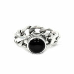 front of the Black Hole Sun Ring in Silver from the han cholo precious metal collection