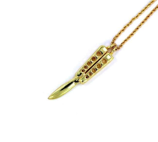 Butterfly Knife Pendant Gold Ss Necklaces