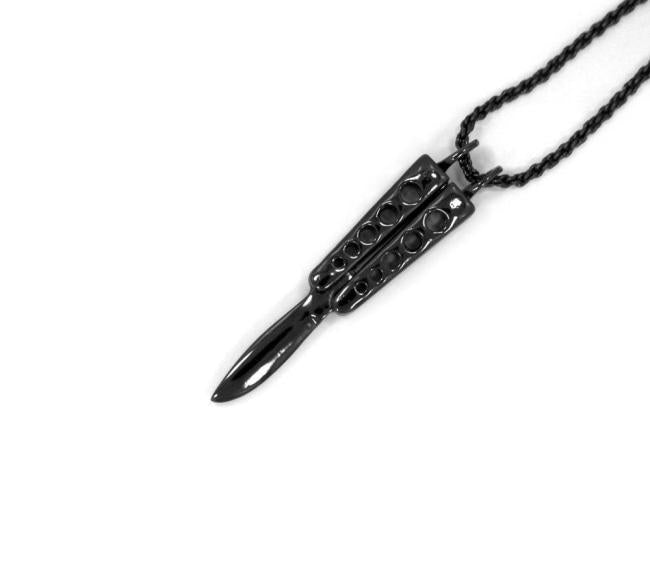 Butterfly Knife Pendant Gunmetal Ss Necklaces