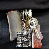 shot of the Castle Grayskull Keychain on a bundle of keys and keychains