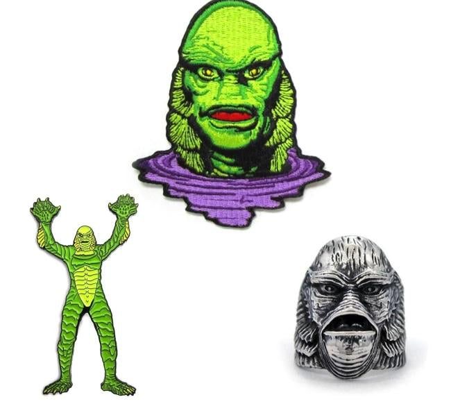 creature from the black lagoon enamel pin, patch, and ring