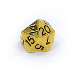 Right side view of the D20 ring in gold on a white background
