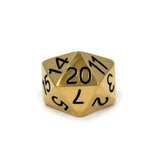 front view of the D20 ring in gold on a white background