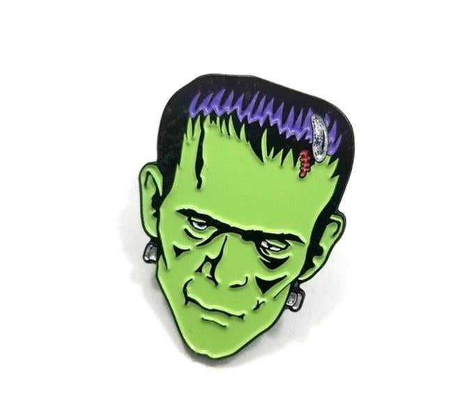 front angle of the Frankenstein Enamel Pin from the universal monsters jewelry collection