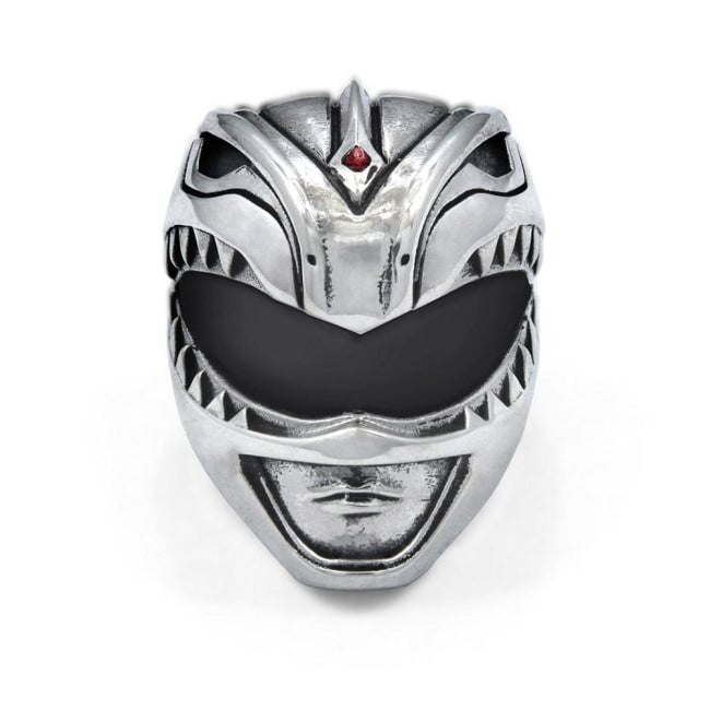 Green Ranger Helmet Ring from the mighty morphin power rangers facing forward on a white background
