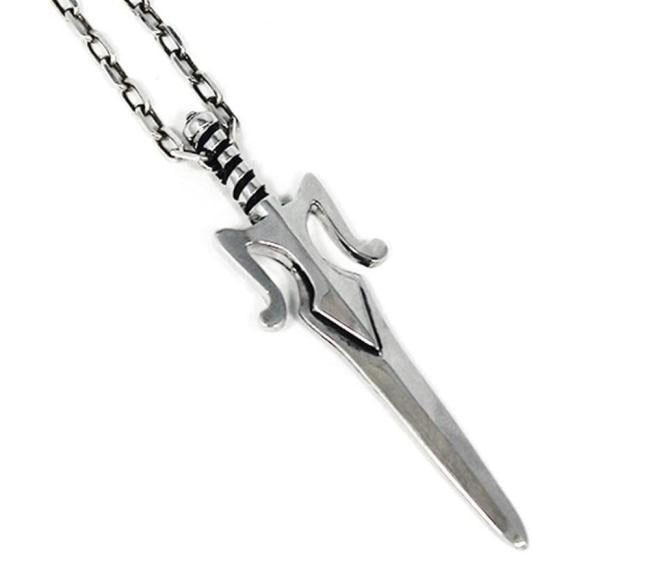 left angled shot of the Power Sword Pendant in silver on a white background