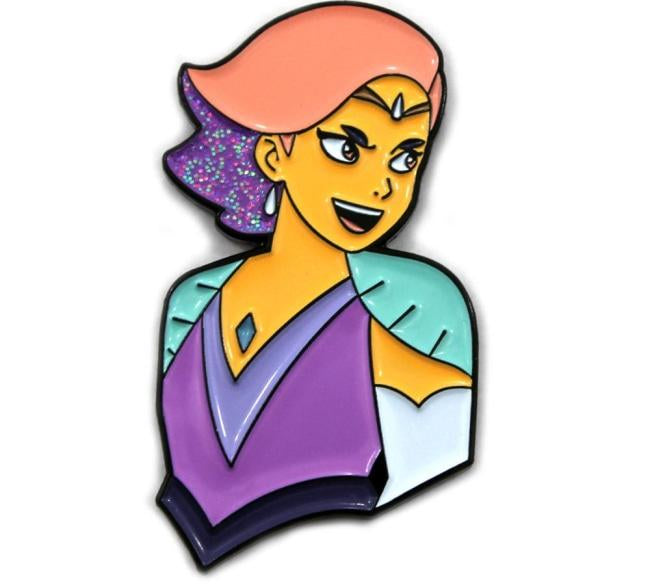 up close and angled view of the Queen Glimmer Enamel Pin