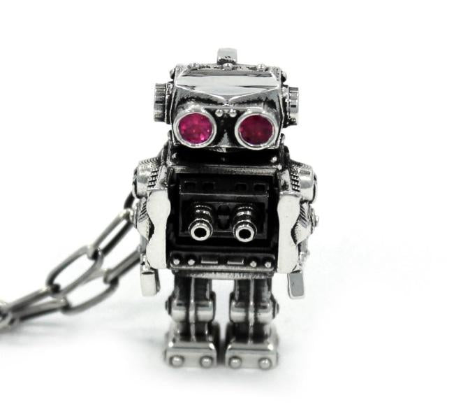 front view of the Robot Pendant in silver on a white background