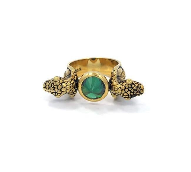 Snake Ring pm rings Precious Metals Vermeil - 24k Gold Plated 6 Green