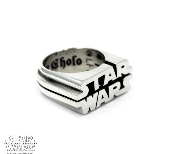 right side of the Star Wars Logo Ring in silver from the star wars collection