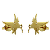 shot of the gold swiftwind stud earrings facing in casting a shadow on a white background