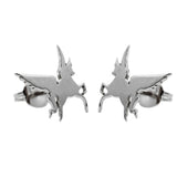 shot of the silver swiftwind stud earrings facing in casting a shadow on a white background