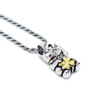 .925 Sterling silver unlucky cat necklace with gold four leaf clover