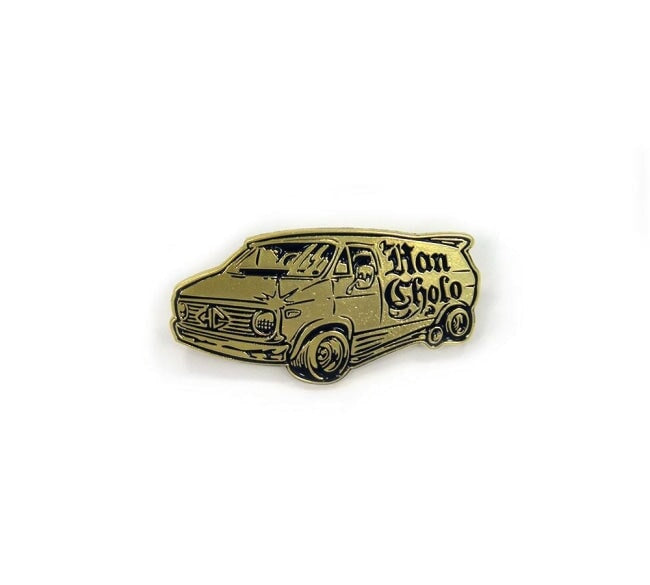 front of the Van Damn Enamel Pin in gold from the han cholo cruising collection