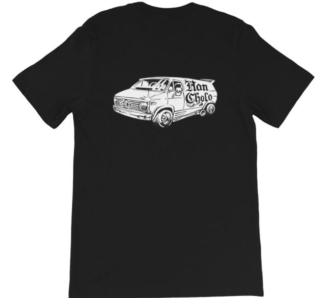 back of the Van-Damn T shirt from the han cholo cruising collection