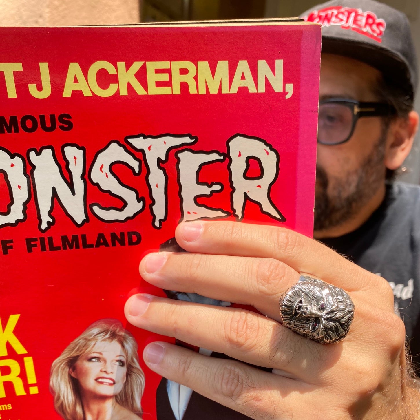 Famous monster magazine wolfman ring red ruby stones with monster hat