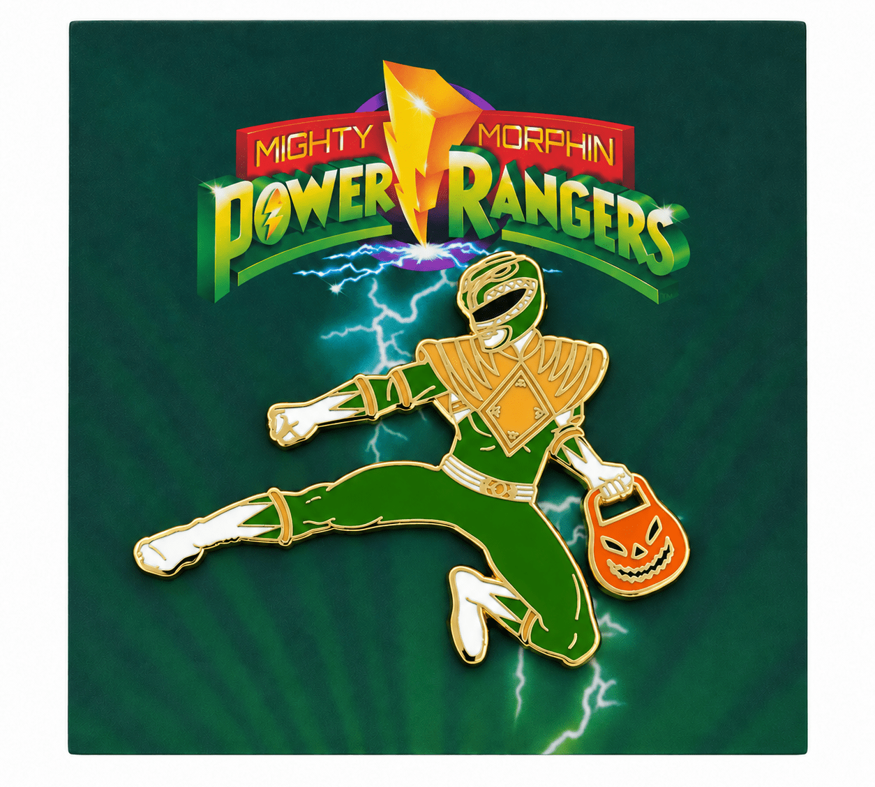Power Rangers Green Ranger enamel pin with glow-in-the-dark pumpkin