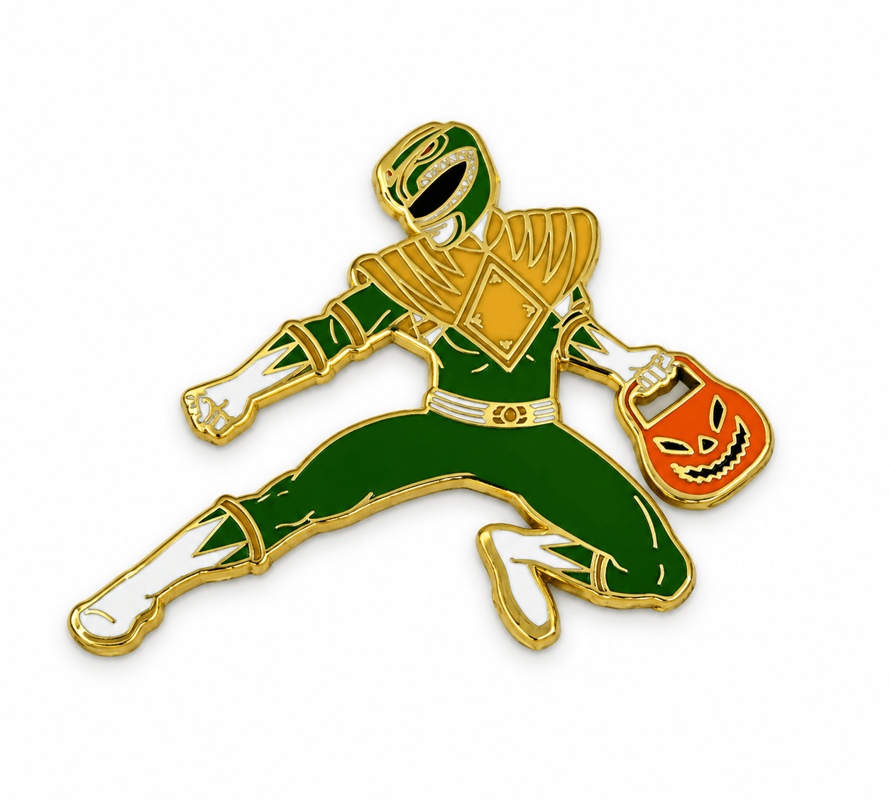 Power Rangers Enamel Pin with Green Ranger and Halloween pumpkin