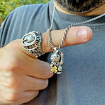 two toned lucky cat necklace, silver and gold mens lucky cat middle finger necklace