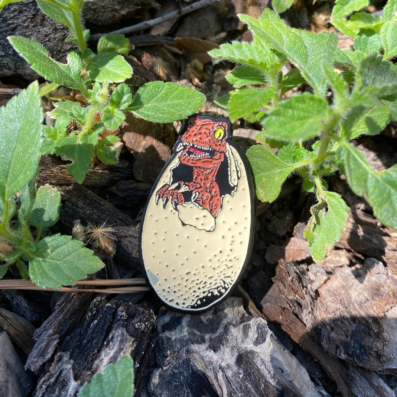 dinosaur hatching out of egg enamel pin, jurassic park enamel pin