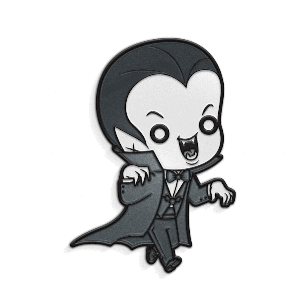  universal monsters, classic universal monsters, enamel pin, glow in the dark enamel pin, dracula