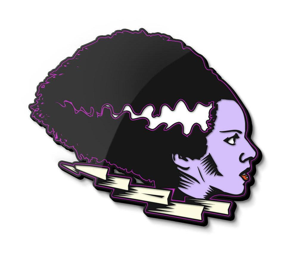 front of the bride of frankenstein enamel pin from the universal monsters jewelry collection