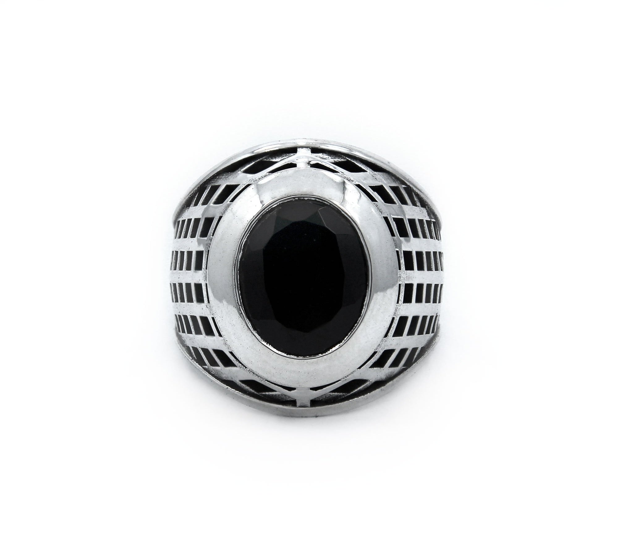 front of the Caged Class Ring in silver from the han cholo alien collection