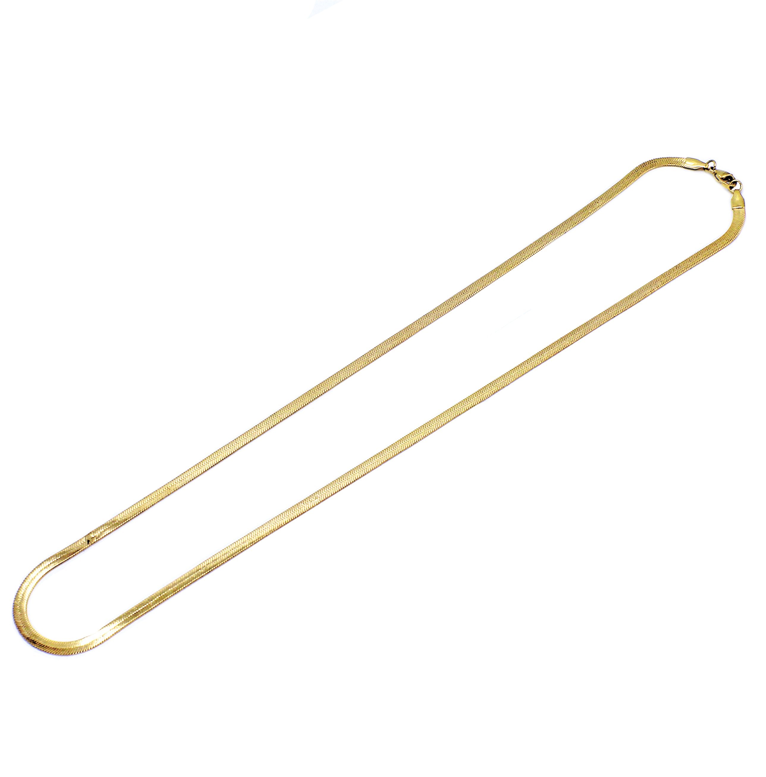 angled shot of the herring bone in gold laying on a white background