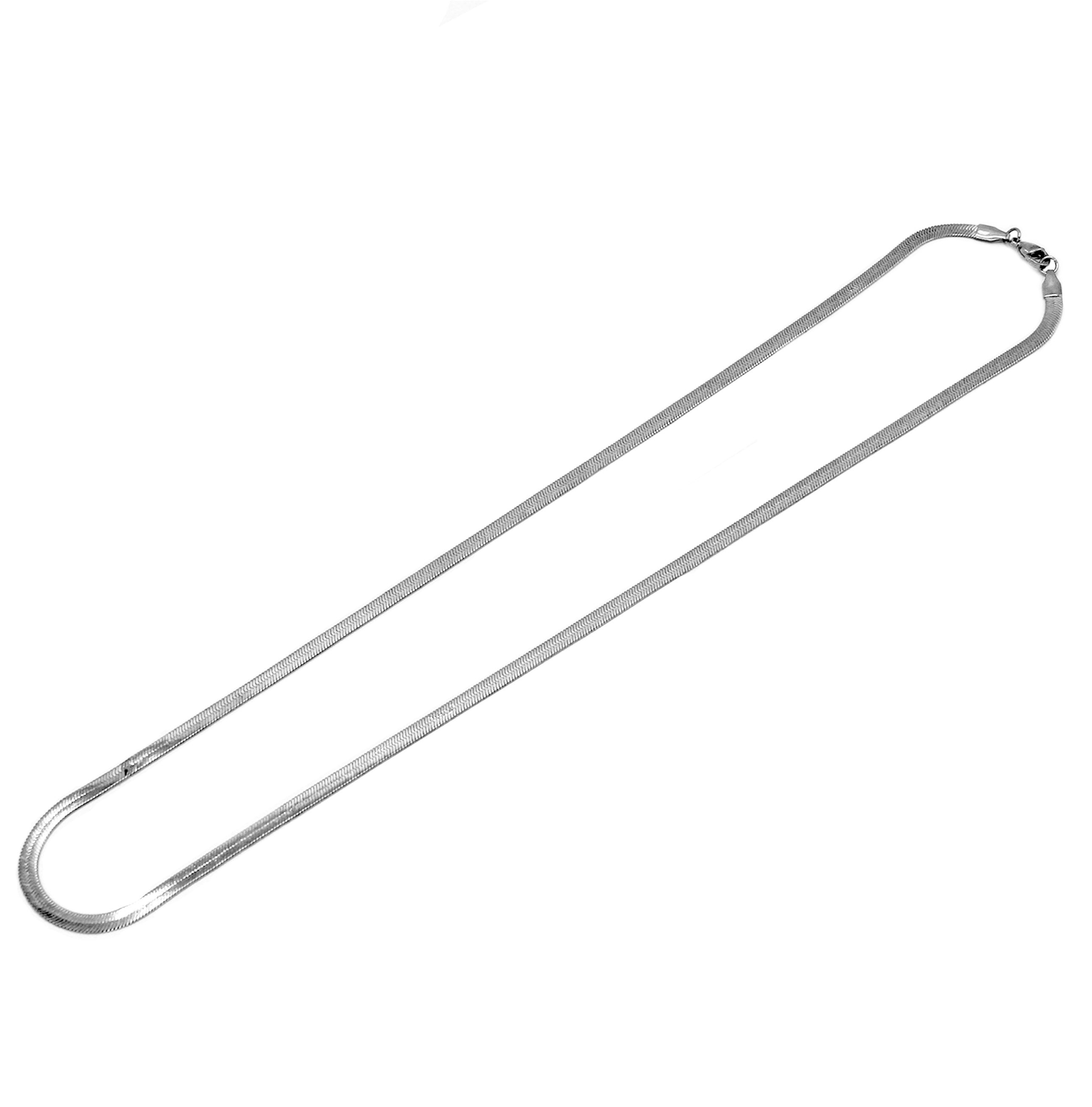 angled shot of the herring bone in silver laying on a white background