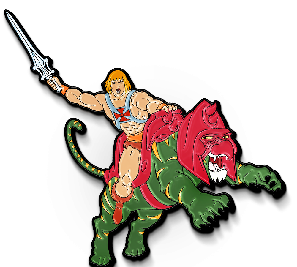 he-man enamel pin, he-man, battle cat, motu merch, masters of the universe