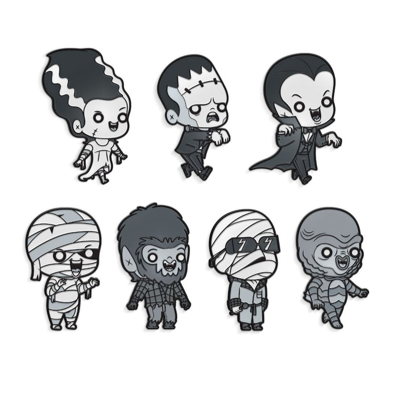 universal monsters enamel pins, glow in the dark enamel pins, frankenstein, bride of frankenstein,