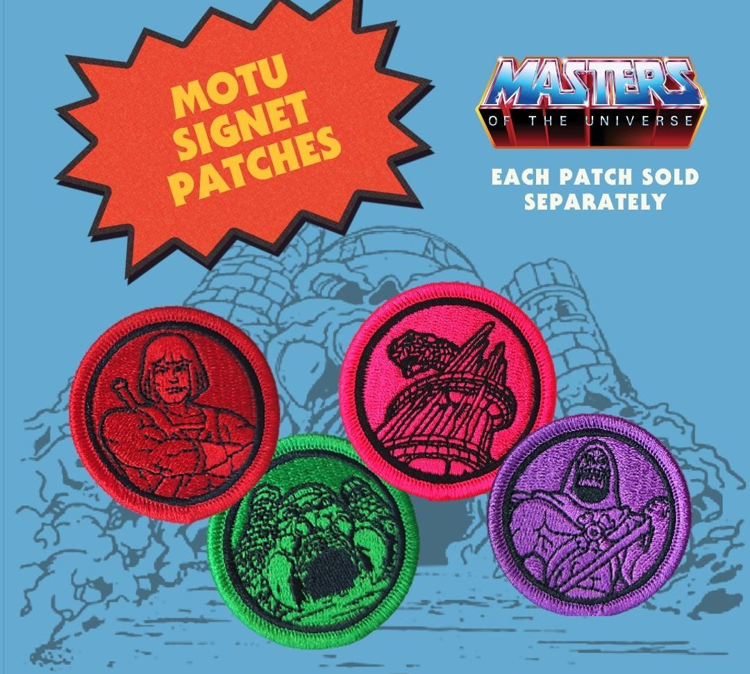 castle grayskull patch, he-man patch, skeletor patch, snake mountain patch, motu patches, motu merch