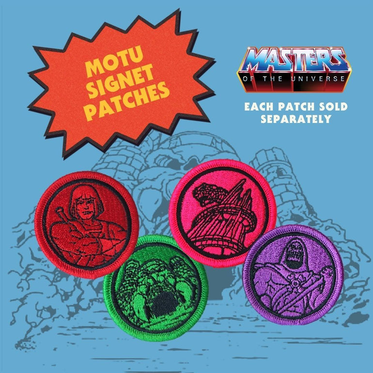 castle grayskull patch, he-man patch, skeletor patch, snake mountain patch, motu patches, motu merch