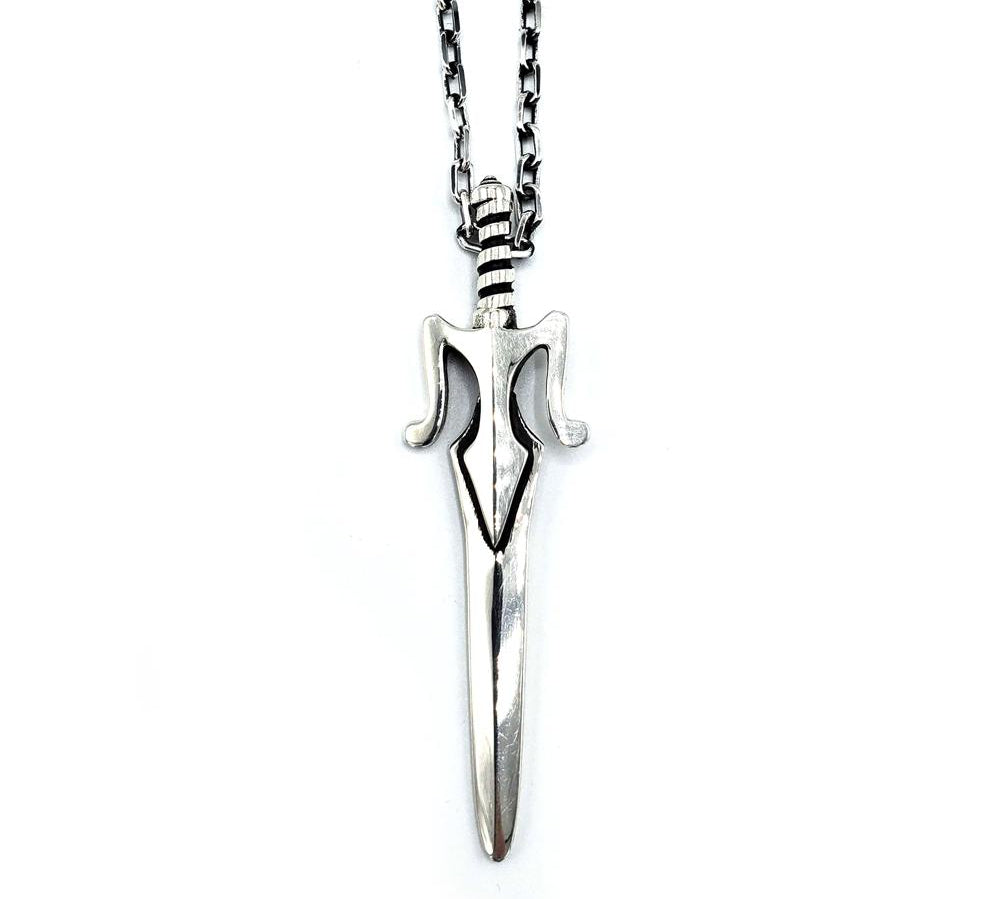front of the power sword pendant in silver from the masters of the universe collection