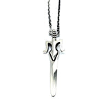 up close of the power sword pendant in silver from the masters of the universe collection