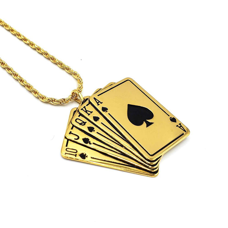 right shot of the Royal Flush Pendant in gold on a white surface