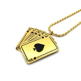 left shot of the Royal Flush Pendant in gold on a white surface