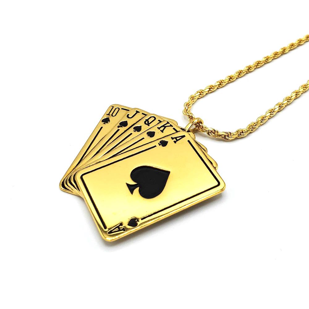 left shot of the Royal Flush Pendant in gold on a white surface