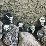 universal monsters enamel pins, glow in the dark enamel pins, frankenstein, bride of frankenstein,
