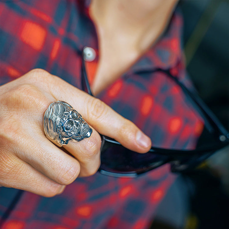 They live merchandise, They live Sterling Silver ring on mens hand