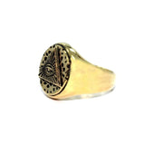 left side of the All Seeing Eye Ring in gold from the han cholo precious metal collection