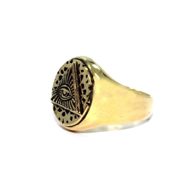 left side of the All Seeing Eye Ring in gold from the han cholo precious metal collection