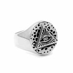 right side of the All Seeing Eye Ring in Silver from the han cholo precious metal collection