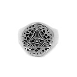 front of the All Seeing Eye Ring in Silver from the han cholo precious metal collection
