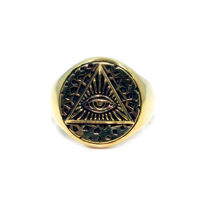 front of the All Seeing Eye Ring in gold from the han cholo precious metal collection