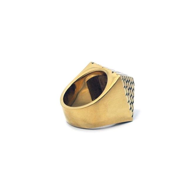 3/4 view of the Baby Pyramid Ring in gold from the han cholo precious metal collection