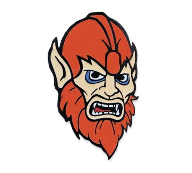 front of the beastman Enamel Pin from the masters of the universe jewelry collection